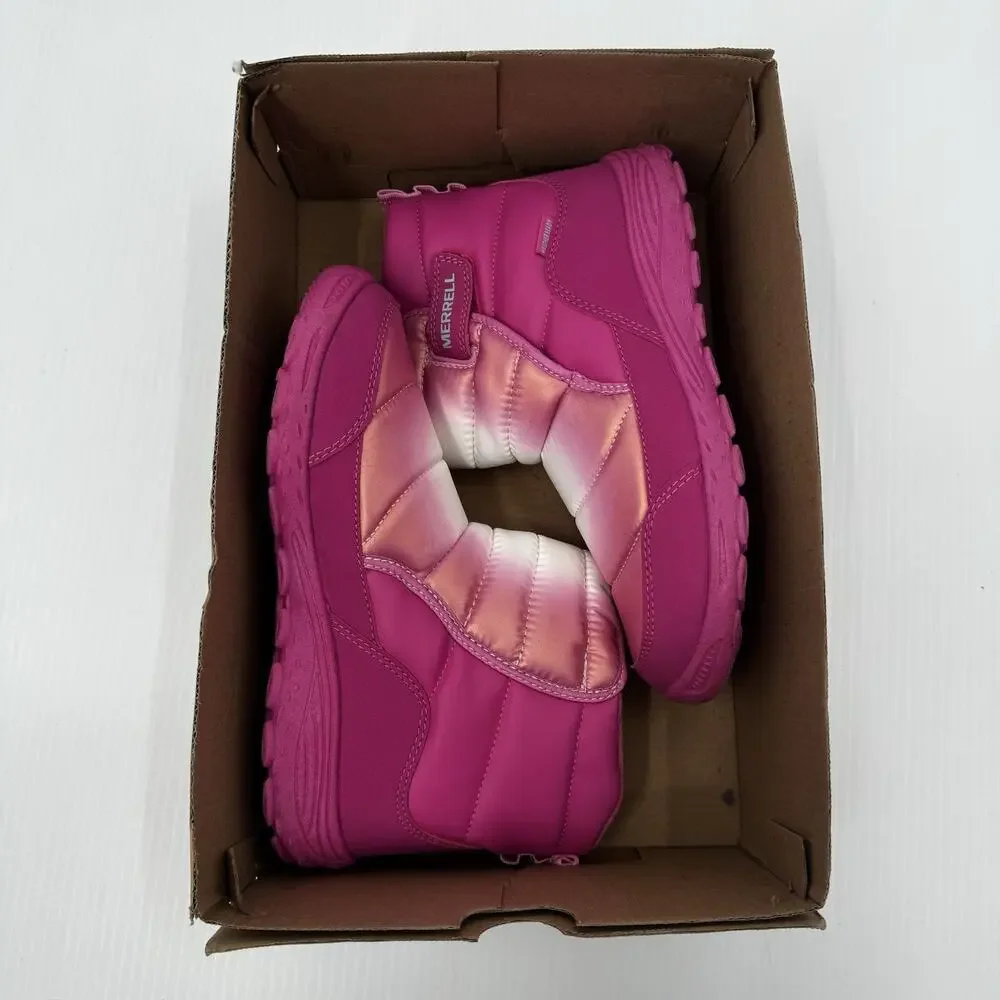 Merrel Snow Boots Polar Puffer Pink White Iridescent Size 6Y/7.5 Womens NWOB
